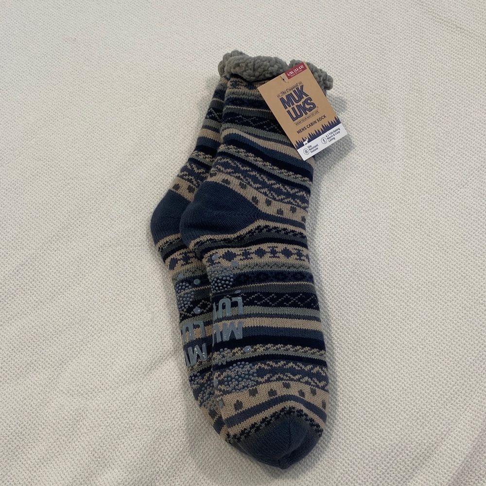 Muk Luks Men's Striped Socks - Navy and Beige